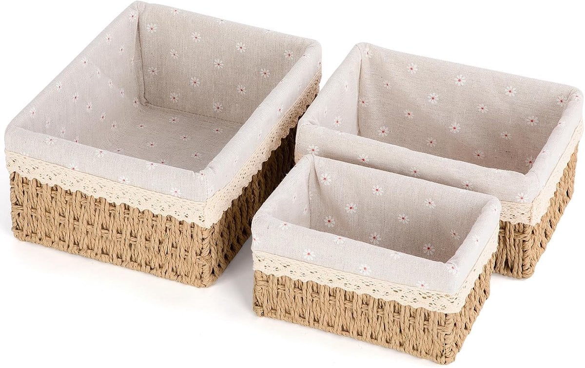 SnelShoppen Set van 3 Beige Opbergmanden, Stapelbare Multifunctionele Vezel Organizers voor Badkamer, Keuken en Kantoor