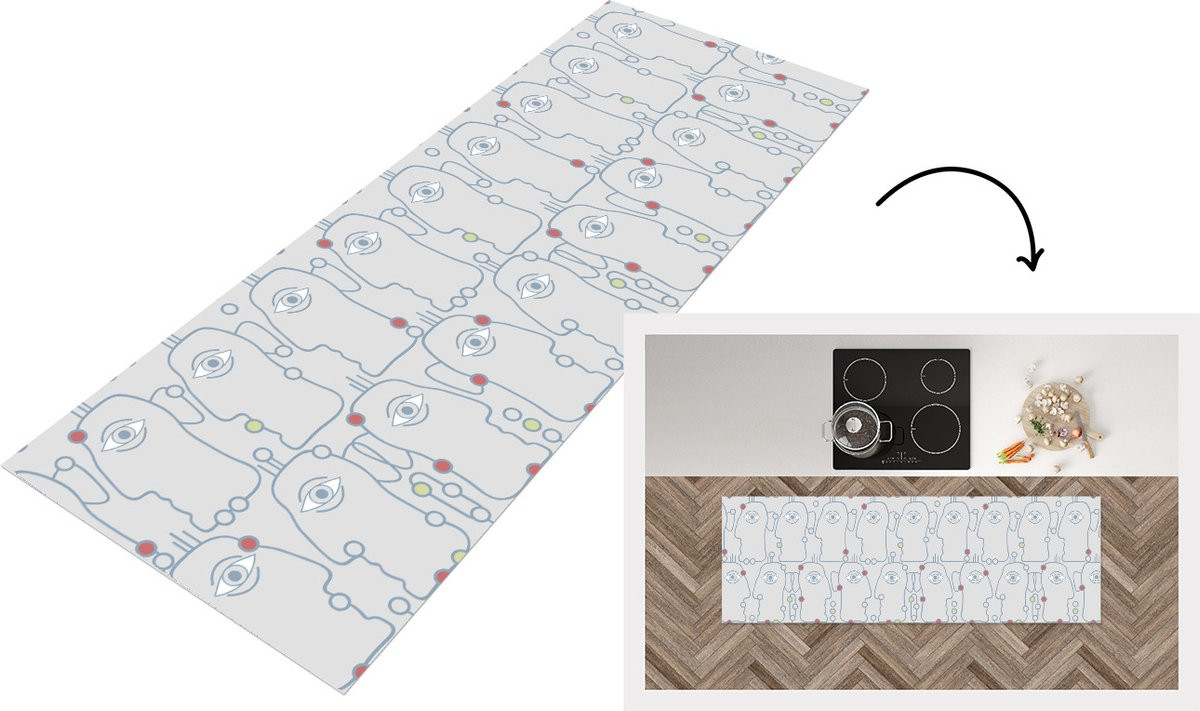 Keukenloper Line Art Gezicht met Patroon - Vinyl - 180 x 60 cm