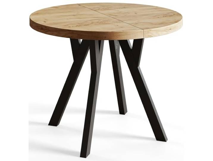 Esstisch Ausziehbar Ovo, 110-210cm, Stabile Beine, Craft Runder Tisch, Moderner Design, Wohnzimmertisch und Küchentisch, Stabile Konstruktion, Schwarze Beine