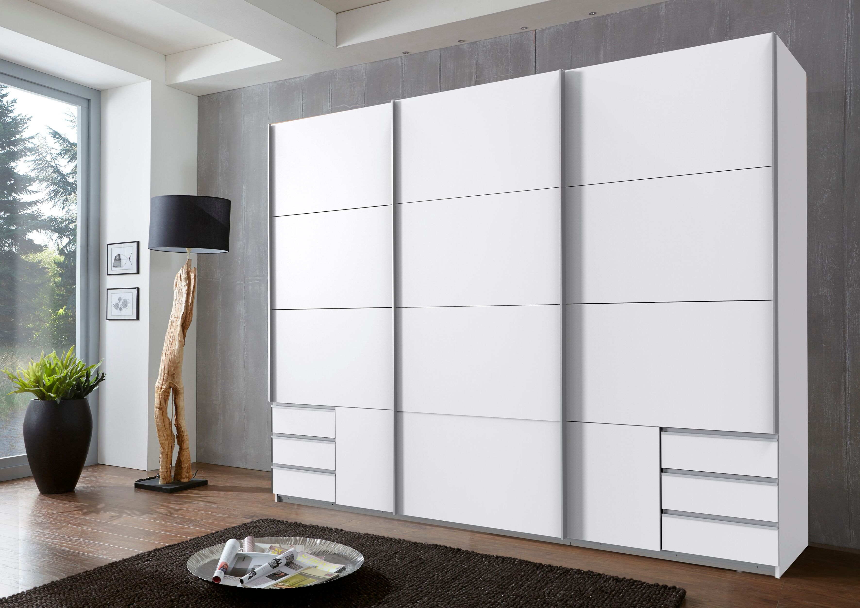 Schwebetürenschrank WIMEX "Emden", weiß, B:270cm H:210cm T:64cm, Holzwerkstoff, Schränke, Schwebetürenschrank, Mit Außenschubkästen