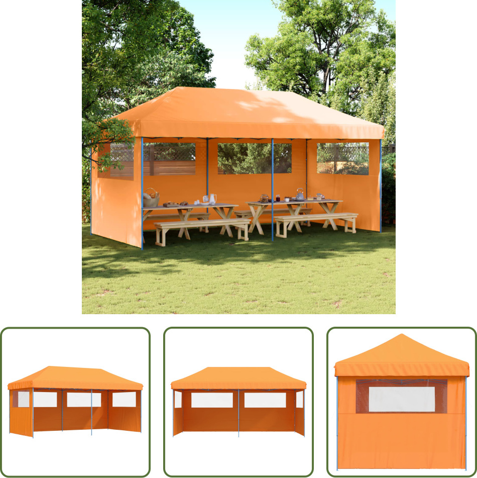 The Living Store Partyzelt Faltbar Pop-Up mit 3 Seitenteilen Orange