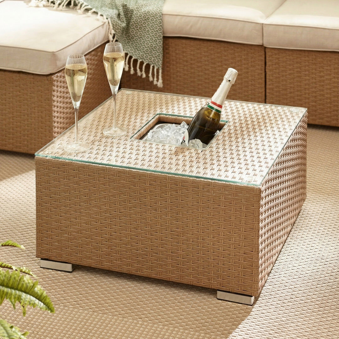 Norden Home Miacomet PE Rattan Garden Coffee Table & Ice Bucket - Modern Gardens and Patios Beige