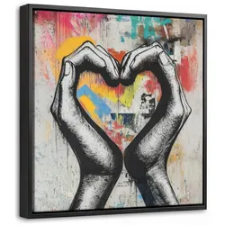 LEINWAND Bilder mit Rahmen - Hände - Herz - Straßenkunst - Graffiti - 20x20