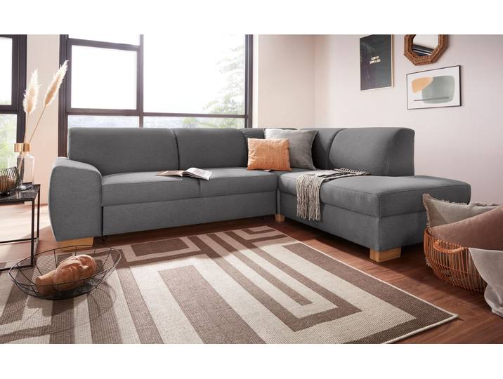 Ecksofa, Feinstruktur, Grau, 260×195 cm, Ottomane Rechts, Modern, Domo-Collection