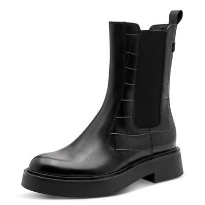 Chelseaboots TAMARIS, Damen, Gr. 36, schwarz, Elastischer Einsatz, Leder, Reptilienprägung, unifarben, Schuhe Chelseaboots, Blockabsatz, Stiefelette mit Touch it-Ausstattung