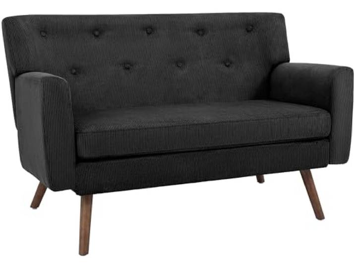 CLP Sofa 2-Sitzer mit Cordbezug Kioni, Couch bequem für Wohnzimmer, komfortabel gepolstert, bis 240 kg belastbar, Beine aus Kautschukholz Farbe schwarz
