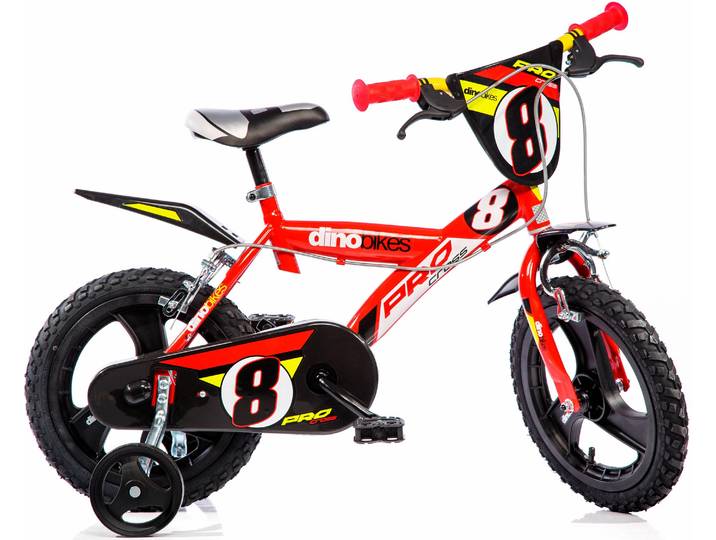Kinderfahrrad DINO BIKES 16 Pro Cross Kinderfahrrad Jugen Freilauf Alter 4–7 Jahre Stützräder , rot, Fahrräder, Kinder, 28cm, 16 Zoll (40,64cm), Kinderfahrrad, mit Stützrädern, Frontschild und coolen Schutzblechen