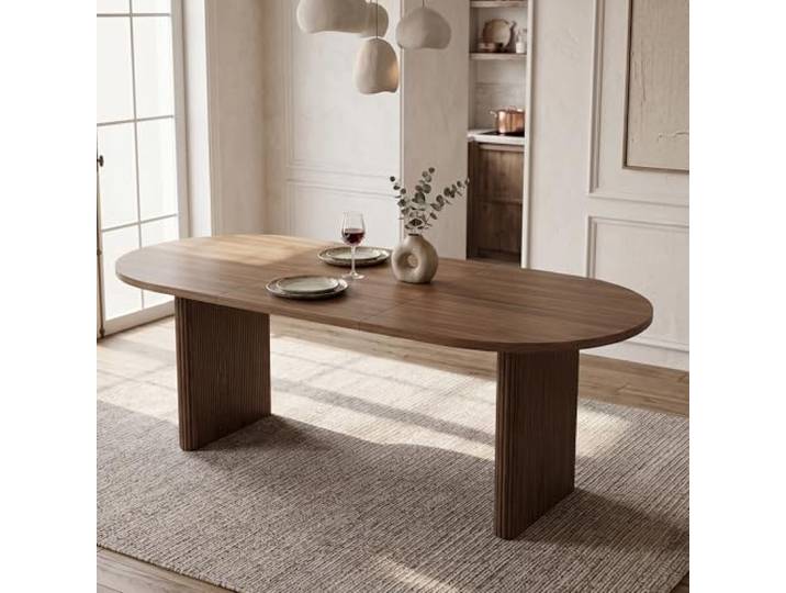 Merax Ausziehbar Esstisch 140/200x90 cm, Küchentisch mit 3 cm Dicker Tischplatte, Esstisch für 6–8 Personen mit abgerundeten Kanten & Lamellenbeinen, dunkle Holzfarbe