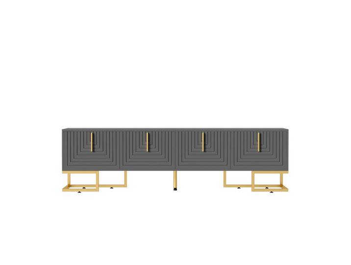 Modenvie Lowboard 170/40/45,5 cm aus Spanplatte mit 4 Türen und goldfarbenen Metallfüßen Grauschwarz, 170x45.5x40 cm, Wohnzimmer, TV Möbel, Lowboards, Lowboards stehend