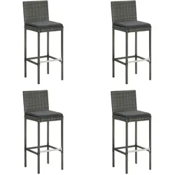 vidaXL Garten-Barhocker mit Kissen 4 Stk. Grau Poly Rattan
