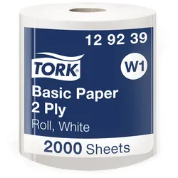 Tork Standard Papierwischtücher, Rollenhandtücher Weiß W1, Mehrzweck, 2-lagig, 1...