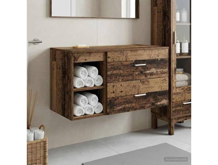 Badezimmermöbel-Set 2 stk. Altholz Holzwerkstoff Wandmontage Schrank 2 Schränke, Silbergriffe, Schubladen, Regale, einfache Reinigung, platzsparend