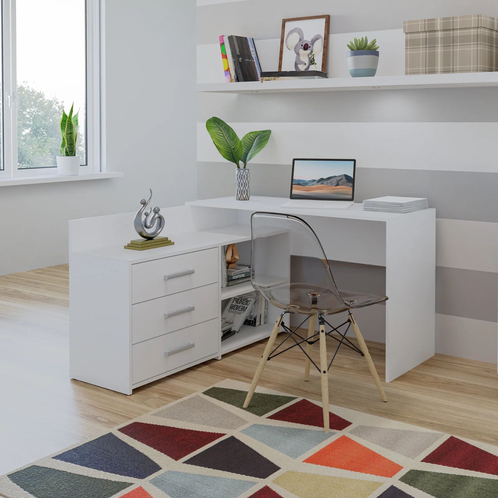 garneroarredamenti Scrivania angolare ufficio 120x120cm con cassettiera bianco Genius