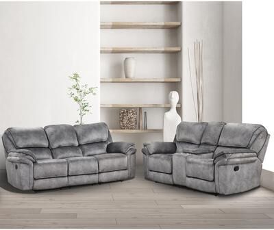 Rory 2-Piece Gray Manual Microsuede Manual Reclining Sofa Set with Power Charging Station