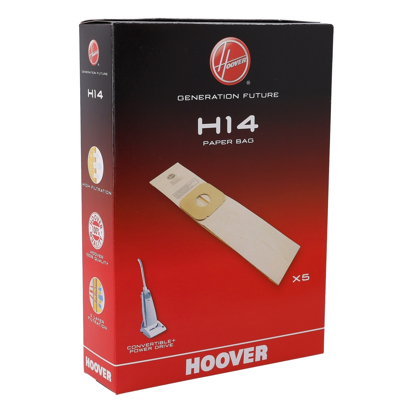 Hoover Filterzakken H14 09178468 voor steelstofzuigers, 5 stuks