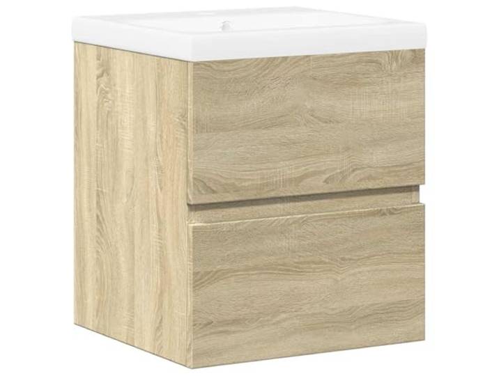 POUFGDR Badezimmermöbel-Set, 2-teilig, Sonoma-Eiche Wandschrank, Keramikspüle, Holzwerkstoff, Toilettenartikel, Wandbefestigung