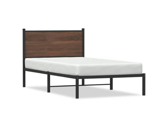 PUGYNBK Bettgestell aus Metall, Braun, Eiche, 107 x 203 cm Basis mit Kopfteil, Metallleisten, Stauraum, atmungsaktive Halterung