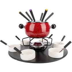 Cosy&Trendy Fondue set met 6 vorken - Emaille -  Ø16cm (5658004), Fondue Set, Rot