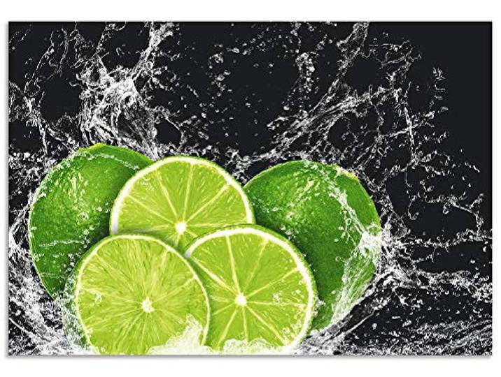 ARTland Spritzschutz Küchenrückwand aus Alu für Küche Herd Spüle 80x55 cm (BxH) mit Motiv Essen Obst Früchte Limette Eiswasser Modern Dunkel H9KL