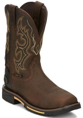 "Justin Original Workboots Joist 11"" WP Square Comp Toe - Mens 9 Brown Boot E2"