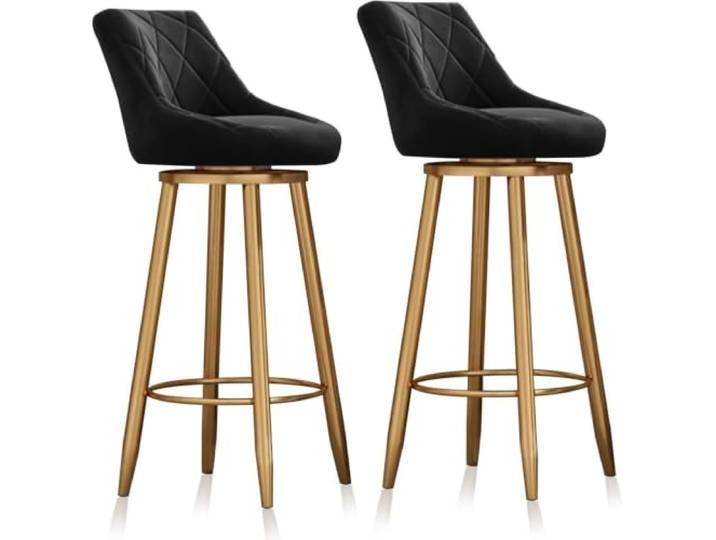 twwhyg Set mit 2 drehbaren Barhockern aus Samt, 65 cm hohe Thekenhöhe, Stühle mit Rückenlehne for stilvolles Kücheninsel-Pub(Black1)