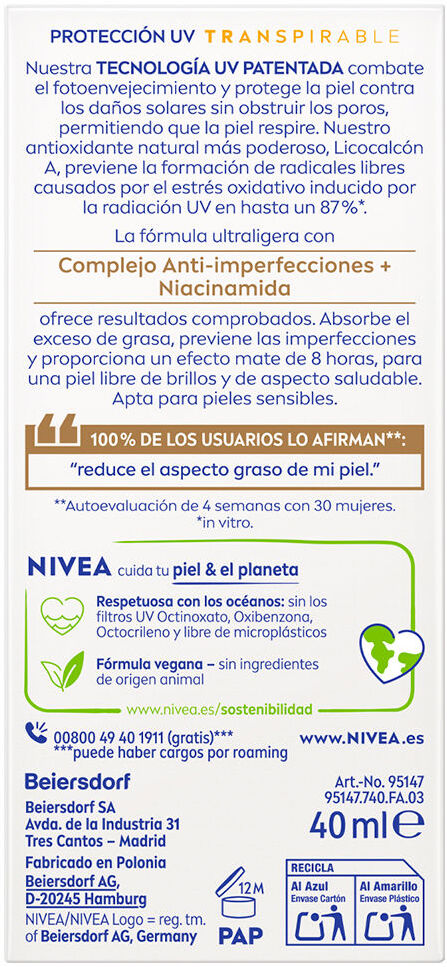 Nivea Sun Derma Peau Claire SPF50+ 40 ml