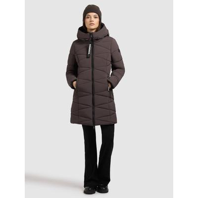 Steppmantel KHUJO "TIFF", Damen, Gr. L, braun (graphite grau), 100% Polyester, unifarben, regular fit hüftlang, eingesetzt Rippstrickbündchen mit Windstopper, Mäntel Steppmantel
