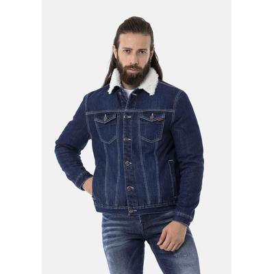 Outdoorjacke CIPO & BAXX "Jacke", Herren, Gr. XL, blau, Stoff, 100% Baumwolle, unifarben, regular fit normal, Manschette, Jacken Outdoorjacke, mit Kunstpelz-Kragen