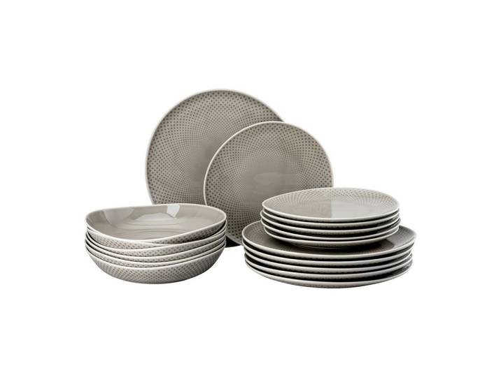 Rosenthal Kombiservice Junto, Hellgrau, Keramik, 18-teilig, 31.7x28.1x32 cm, DIN EN ISO 14001, DIN EN ISO 9001, Essen & Trinken, Geschirr, Geschirr-Sets, Kombiservice