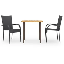 Helloshop26 - 3-teiliges Garten-Essset schwarzes Rattan-Kunstharz 02_0013687