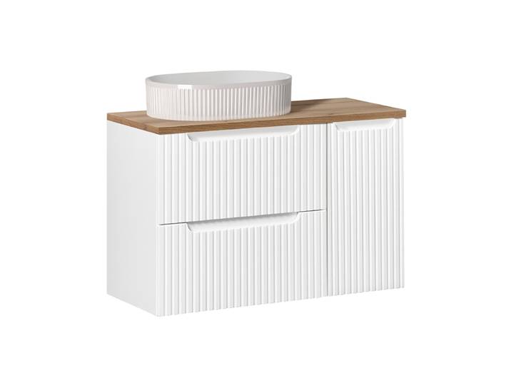 Meuble simple vasque 90cm 2 tiroirs 1 porte Riva Blanc et Bois
