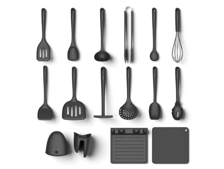 Hoffmann Küchenhelfer-Set, Anthrazit, Silikon-Edelstahlkern, Spülmaschinenfest, Hitzebeständig, Antihaft, Küchenutensilien-Set, Vorteilsset (16-teilig)