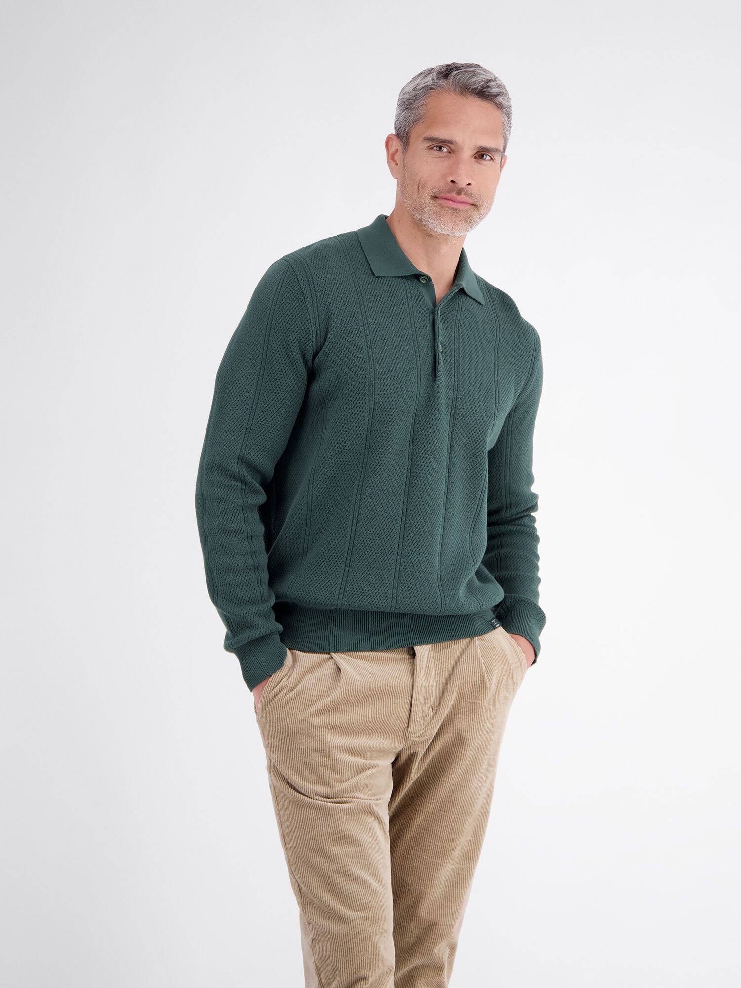 Langarm-Poloshirt LERROS "Elegantes Langarmpolo mit raffinierten Vertikalstreifen", Herren, Gr. XXL, cedar grün, 100% Baumwolle, ohne Ausschnitt, Shirts