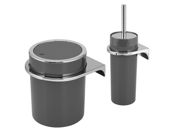 bremermann Bad-Set 2tlg. Kosmetikeimer WC-Bürste zur Wandmontage, grau, Grau, Kunststoff, 10x36.5x10 cm, Badaccessoires
