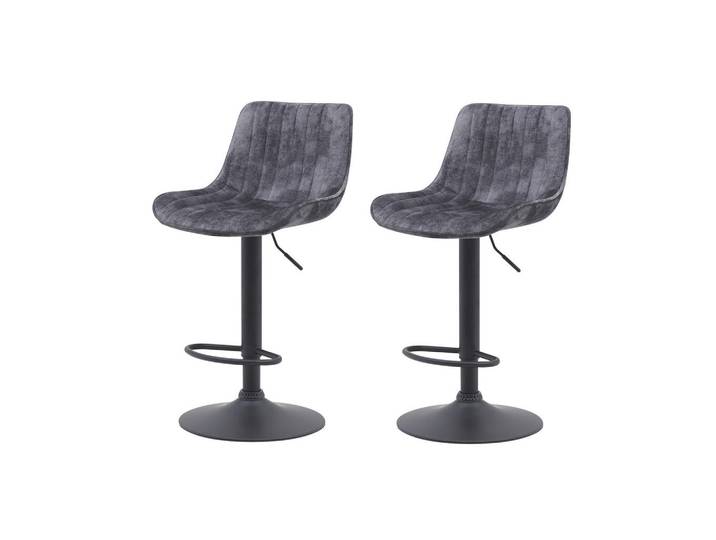 P & B Barhocker-Set, Anthrazit, Metall, Füllung: Schaumstoff, Säule, Sockel, 46x86-108x54 cm, erweiterbar, Sitzfläche 360° drehbar, Esszimmer, Barmöbel, Barhocker