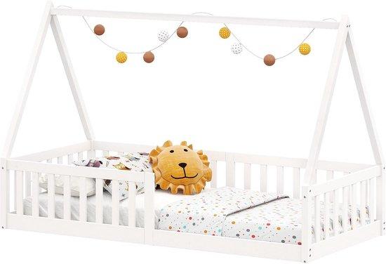Famanu Kinderbett mit Lattenrost und Seitenschutz 90x190 cm Grau - Massives Kiefernholz