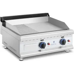 Royal Catering, Gasgrill, Gasgrill 2 x 3100 W Profi Gasbräter glatt geriffelt 60 x 40 cm Propan Butan (6.20 kW)