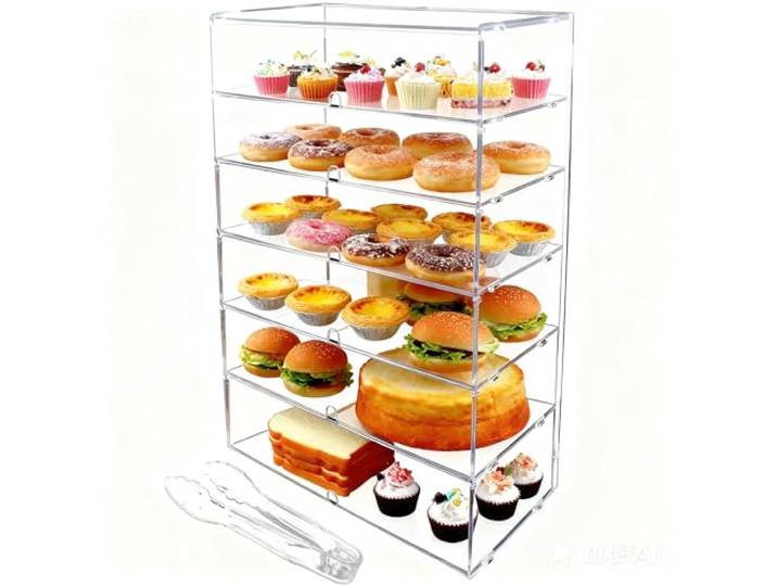Cityjoy klare Acryl-Thekenvitrine für Bäckereien, 5 mm hochschlagfeste PETG-Platten, transparenter Acryl-Sandwich-Brotschrank (LJ039C 6-Tiers transdparent)