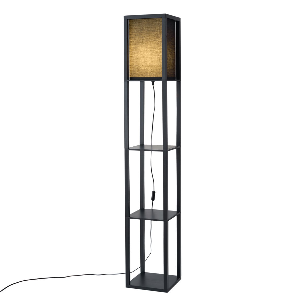 Qazqa Moderne vloerlamp zwart met stoffen kap en houten details