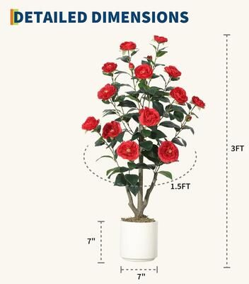 YUN 3 ft Artificial Camellia Tree in Pot