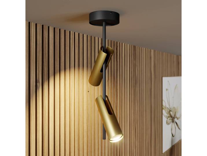 Deckenspot Leda 2, zweiflammig, schwarz-gold 2 SIGMA, dimmbar, schwarz, für Wohn- / Esszimmer, Metall, Modern