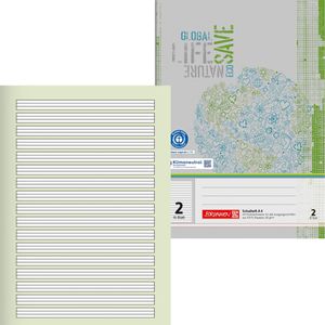 Brunnen Schulheft 104418201, für 2. Klasse, A4, liniert, 16 Blatt, 80 g/m² Recyclingpapier, Lineatur 2