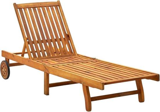 Famanu Holz-Liegestuhl Verstellbar mit Rollen - Lounge-Bett für Außen, 199 cm, Natur