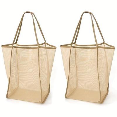 2 große Strandtaschen aus Netzgewebe, geräumige Polyester-Strandtaschen mit stabilen Tragegriffen, leichte Reisetaschen für Strand, Urlaub, Pool und Camping