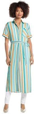 Masseys Button Front Duster Shirt (Size Large) Stripe, Rayon