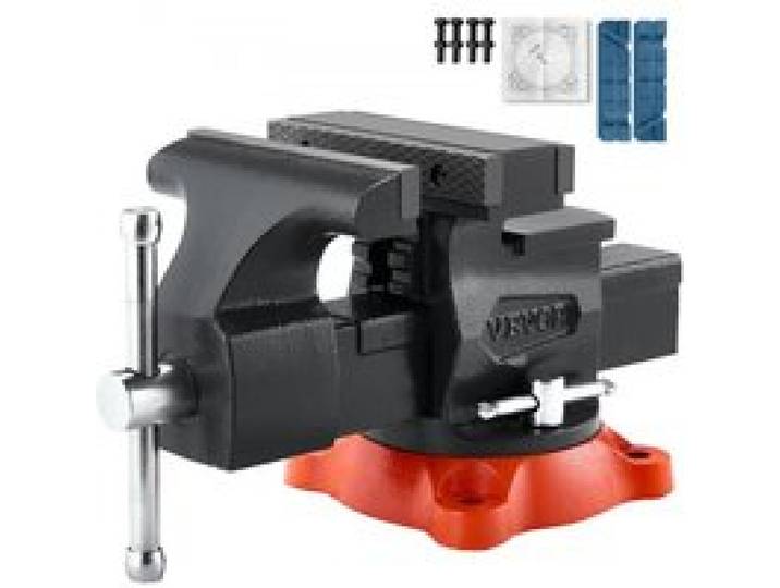 VEVOR Schraubstock, 140 mm Backenbreite, 140 mm max. Backenöffnung, 360° schwenkbare Feststellbasis, 73 mm Ausladung, Werkbank-Schraubstock aus Sphäroguss, Zwei-Wege-Backen zum Einspannen runder Rohre