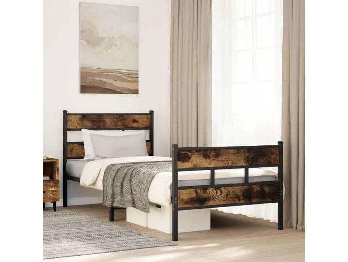 BONNIE®Lit en métal Lit simple:80x200 cm Cadre de lit en métal sans matelas chêne fumé neuf27293