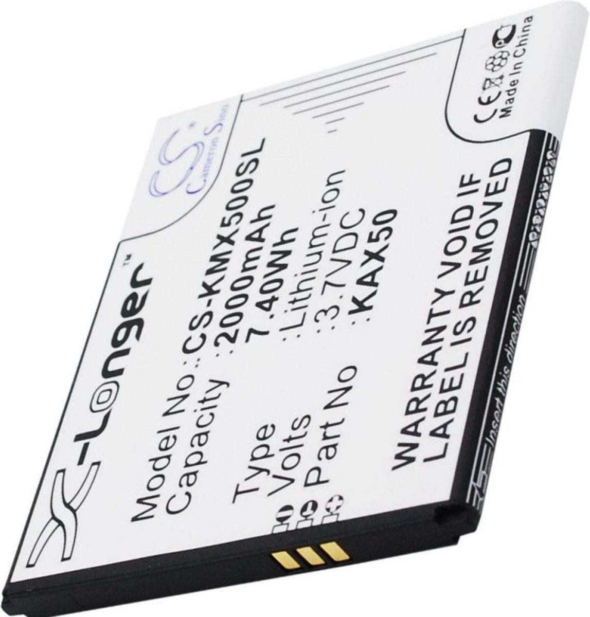 Cameron Sino Batterij voor Kazam Trooper X5.0, KAX50, 3.7 Volt, 2000mAh