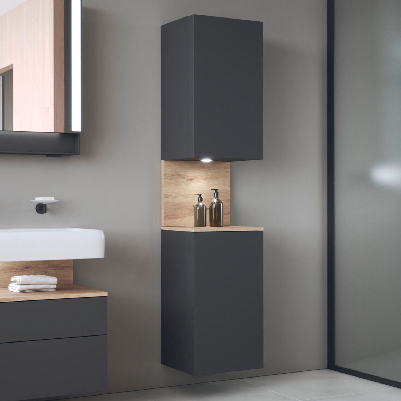 Duravit Hochschrank Qatego 40x36x1760cm, 2 T, B, An l, E Ma/Gra ma (QA1346L55490010)