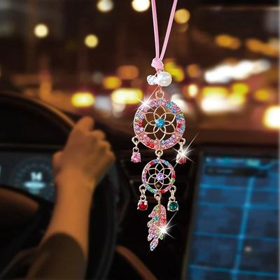 Uplift Essentials Diamond Encrusted Flower Dreamcatcher Luxury Car Pendant colored